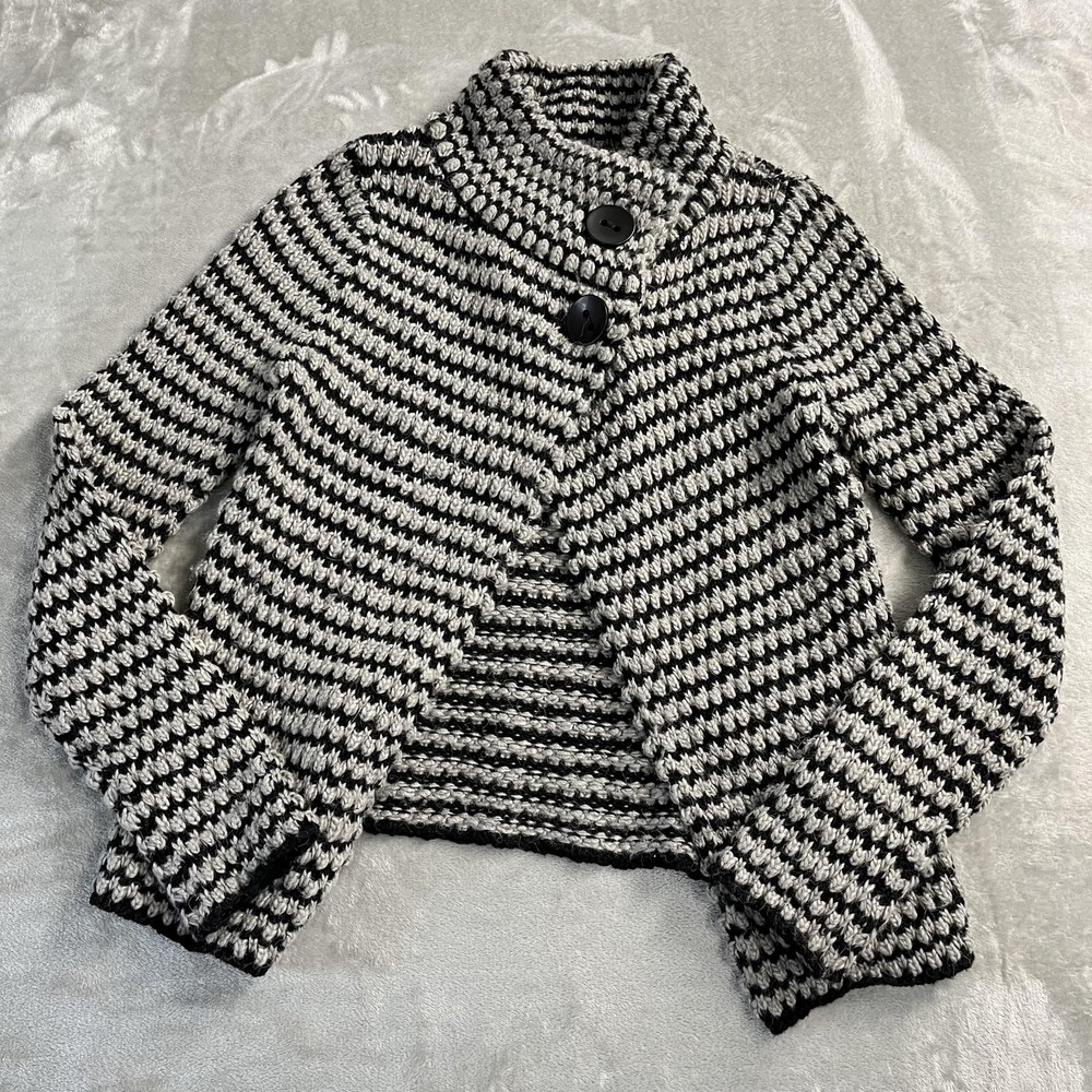 Krimson Klover Sweater Cardigan Womens M Gray Wool Alpaca Striped Chunky Knit